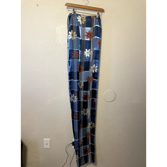 Silkey Y2K Style Blue Floral Preppy Retro Long Neck Scarf 60 inches by 14 inches - Picture 2 of 8